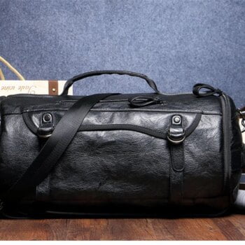 Black Men Multifunction Travel Bag PU Leather Casual Large Capacity Laptop Rucksack Male Hike Bucket Backpack