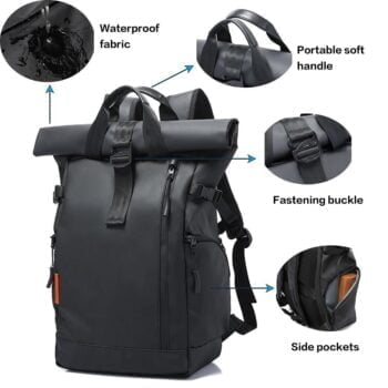 Capacity 15.6" Laptop Backpack Multifunction Roll Top Travel Bag Waterproof Business Backpack